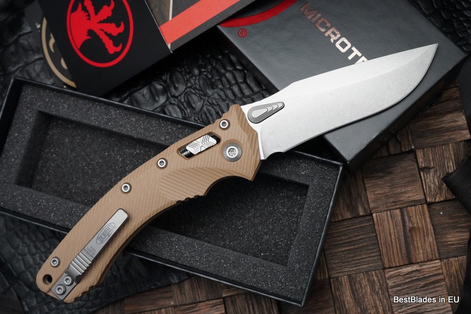 Microtech Amphibian RAM LOK Tan Fluted G-10 & Stonewash M390MK 137RL-10FLGTTA