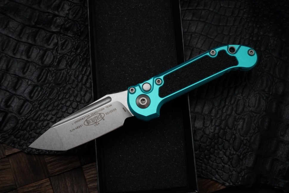 Microtech Knives LUDT Gen III Stonewash Tanto w/ Turquoise Handle 1136-10TQ