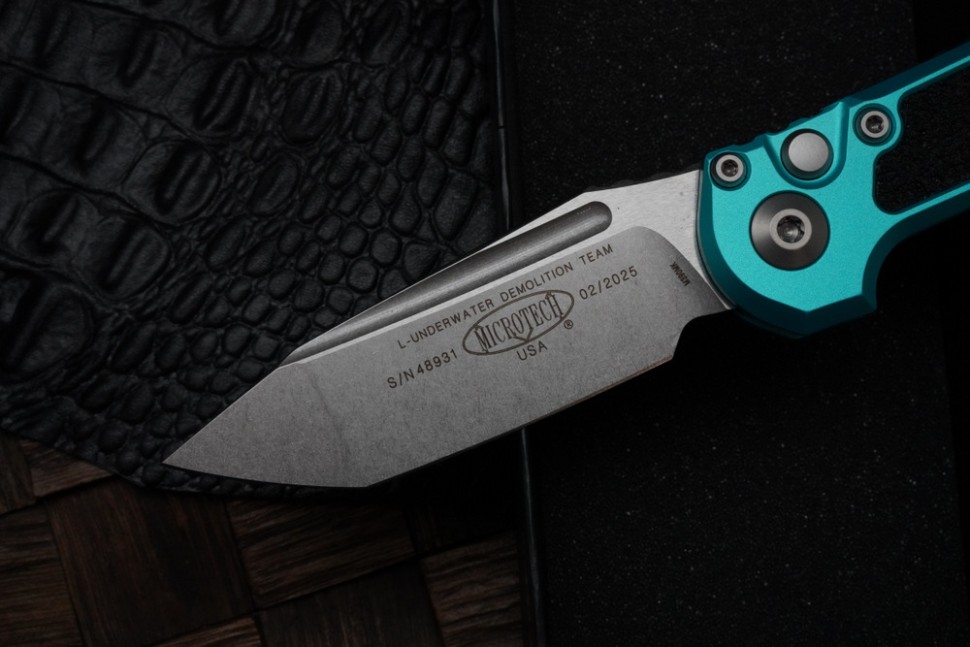 Microtech Knives LUDT Gen III Stonewash Tanto w/ Turquoise Handle 1136-10TQ
