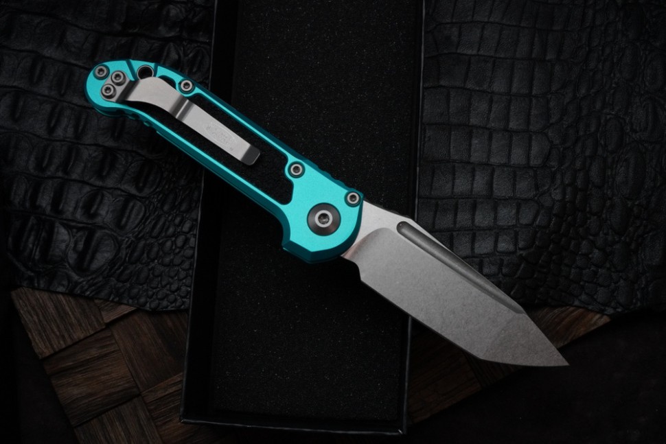 Microtech Knives LUDT Gen III Stonewash Tanto w/ Turquoise Handle 1136-10TQ