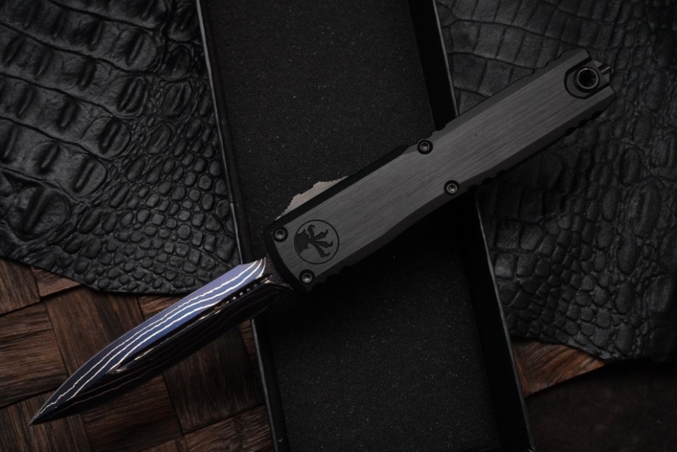 Microtech Marfione Select Ultratech ZBP D/E Blued Baker Forge IceStorm w/ Hefted Black Handle & Purple Accents 1122-16MS3