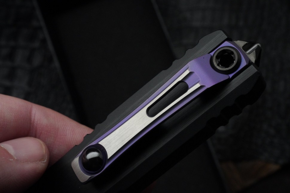 Microtech Marfione Select Ultratech ZBP D/E Blued Baker Forge IceStorm w/ Hefted Black Handle & Purple Accents 1122-16MS3