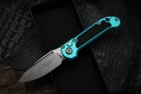 Microtech Knives LUDT Gen III Stonewash Drop Point w/ Turquoise Handle 1135-10TQ