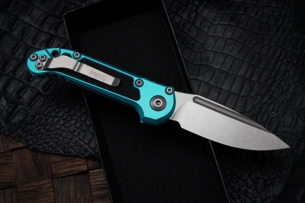 Microtech Knives LUDT Gen III Stonewash Drop Point w/ Turquoise Handle 1135-10TQ