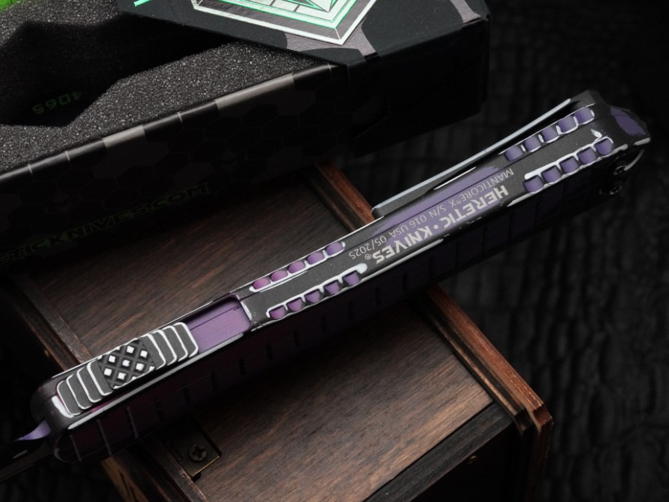 Heretic Knives Manticore X Cel Shade Purple Frag Handle w/ D/E MagnaCut Exclusive H032F-CS-PU