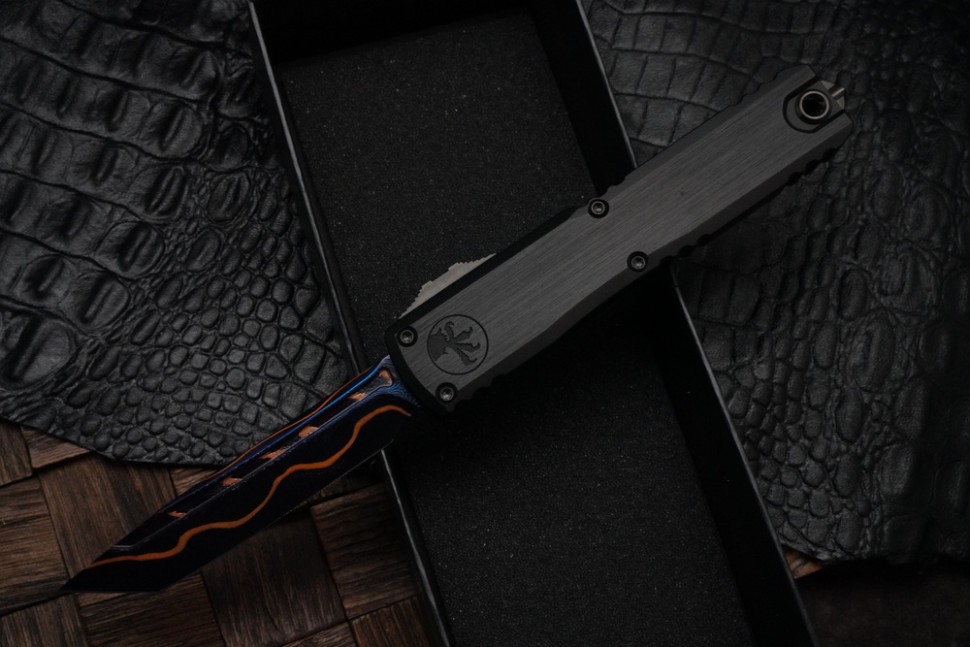 Microtech Marfione Select Ultratech ZBP Tanto Blued Baker Forge Coppermai w/ Hefted Black Handle 1123-16MS2