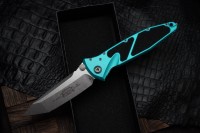 Microtech Socom Elite T/E Manual Turquoise Handles w/ Stonewash Tanto 161-10TQ