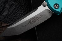 Microtech Socom Elite T/E Manual Turquoise Handles w/ Stonewash Tanto 161-10TQ