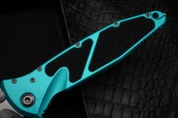 Microtech Socom Elite T/E Manual Turquoise Handles w/ Stonewash Tanto 161-10TQ