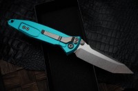 Microtech Socom Elite T/E Manual Turquoise Handles w/ Stonewash Tanto 161-10TQ
