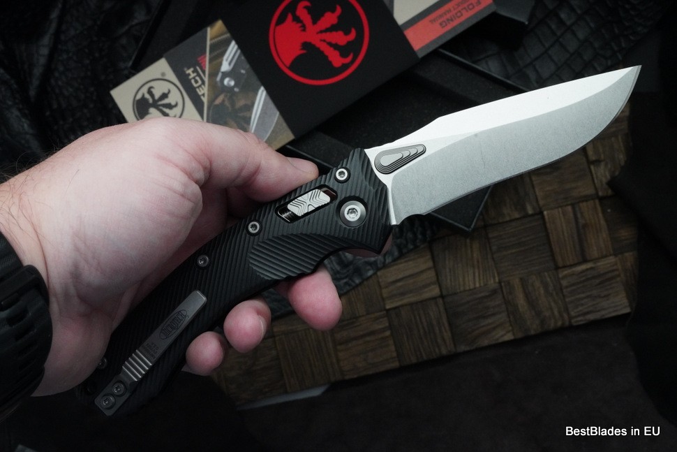 Microtech Amphibian RAM LOK Black Fluted Aluminum & Stonewash M390MK 137RL-10FL