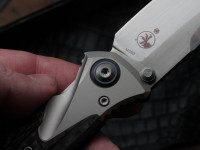 Discontinued Microtech Knives Socom Bravo Mini Warcom Hand Satin w/ Blue Ti Pivot Collars &amp; Carbon Fiber Scales 263M-4CFTI