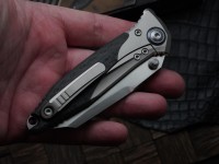 Discontinued Microtech Knives Socom Bravo Mini Warcom Hand Satin w/ Blue Ti Pivot Collars &amp; Carbon Fiber Scales 263M-4CFTI