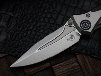 Discontinued Microtech Knives Socom Bravo Mini Spear Point Hand Satin w/ Blue Ti Pivot Collars &amp; Carbon Fiber Scales 262M-4CFTI