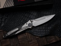 Discontinued Microtech Knives Socom Bravo Mini Spear Point Hand Satin w/ Blue Ti Pivot Collars &amp; Carbon Fiber Scales 262M-4CFTI