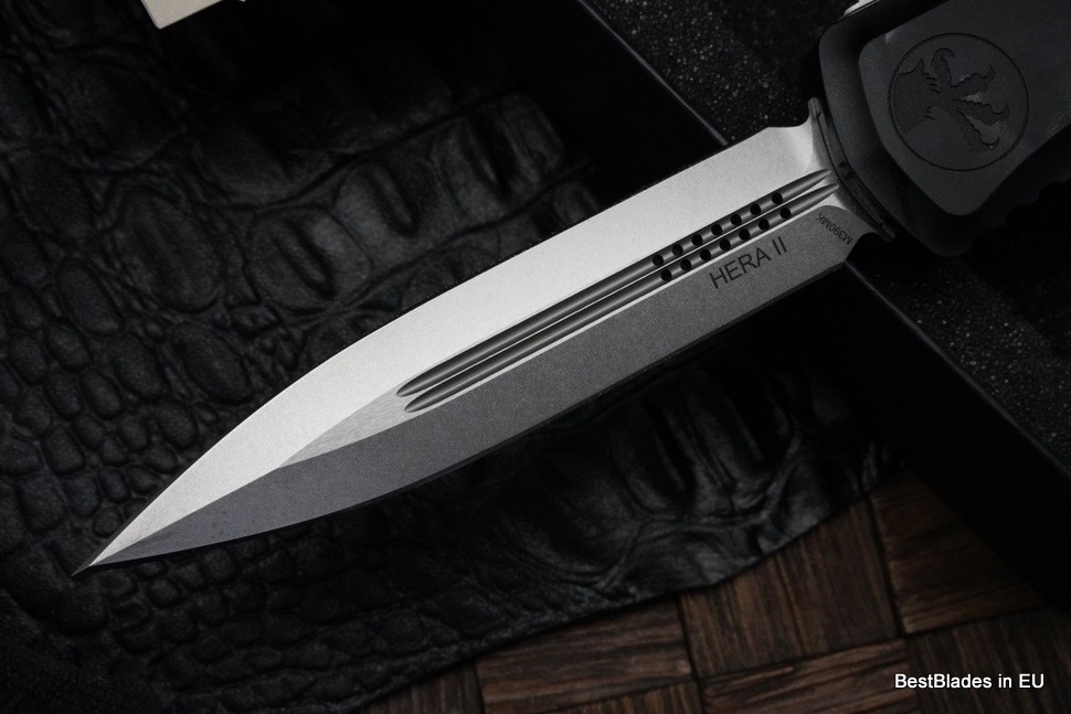 Microtech Knives Hera II Stonewash Double Edge w/ Black Handle 1702-10