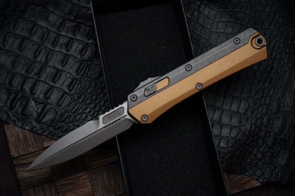 Microtech Glykon Apocalyptic Standard Bayonet w/ Apocalyptic Overlay & Tan Handle 184-10APTA