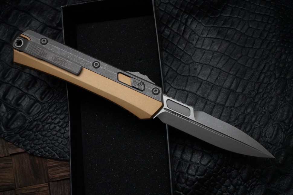 Microtech Glykon Apocalyptic Standard Bayonet w/ Apocalyptic Overlay & Tan Handle 184-10APTA