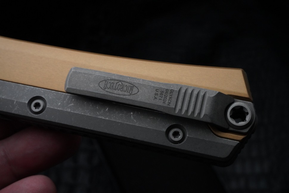 Microtech Glykon Apocalyptic Standard Bayonet w/ Apocalyptic Overlay & Tan Handle 184-10APTA