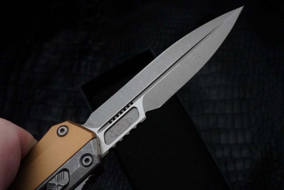 Microtech Glykon Apocalyptic Standard Bayonet w/ Apocalyptic Overlay & Tan Handle 184-10APTA
