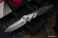 Microtech Knives Socom Bravo Mini Tanto Bead Blast Standard w/ Blue Ti Pivot Collars &amp; Carbon Fiber Scales 261M-7CFTI