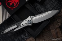 Microtech Knives Socom Bravo Mini Tanto Bead Blast Standard w/ Blue Ti Pivot Collars &amp; Carbon Fiber Scales 261M-7CFTI