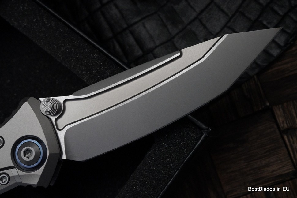 Microtech Knives Socom Bravo Mini Tanto Bead Blast Standard w/ Blue Ti Pivot Collars & Carbon Fiber Scales 261M-7CFTI