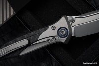 Microtech Knives Socom Bravo Mini Tanto Bead Blast Standard w/ Blue Ti Pivot Collars &amp; Carbon Fiber Scales 261M-7CFTI