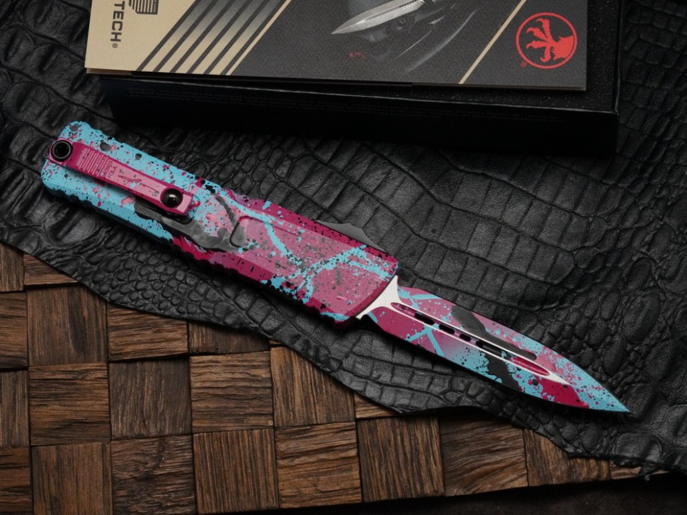 Microtech Knives Combat Troodon Gen III D/E Light Blue/Pink Splatter Signature Series 1142-1LBPKBKSPLS