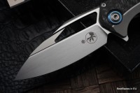 Microtech Matrix Titanium w/ Carbon Fiber Scales &amp; Blue Ti Pivot Collars w/ Hand Satin M390 165C-4CFTI