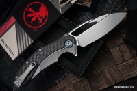 Microtech Matrix Titanium w/ Carbon Fiber Scales &amp; Blue Ti Pivot Collars w/ Hand Satin M390 165C-4CFTI