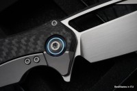 Microtech Matrix Titanium w/ Carbon Fiber Scales &amp; Blue Ti Pivot Collars w/ Hand Satin M390 165C-4CFTI