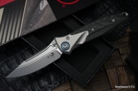 Microtech Knives Socom Bravo Mini S/E Bead Blast Standard w/ Blue Ti Pivot Collars &amp; Carbon Fiber Scales 260M-7CFTI