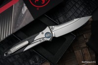 Microtech Knives Socom Bravo Mini S/E Bead Blast Standard w/ Blue Ti Pivot Collars &amp; Carbon Fiber Scales 260M-7CFTI