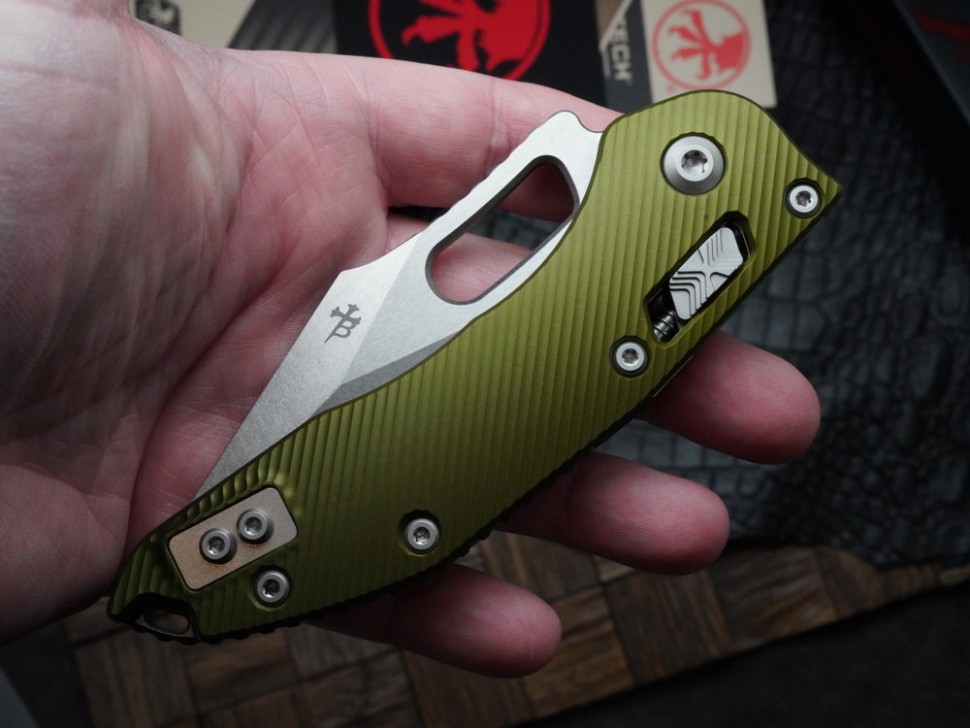 Microtech Knives Manual Stitch RAM LOK Fluted OD Green Aluminum & Partial Serrated M390MK 169RL-11FLOD