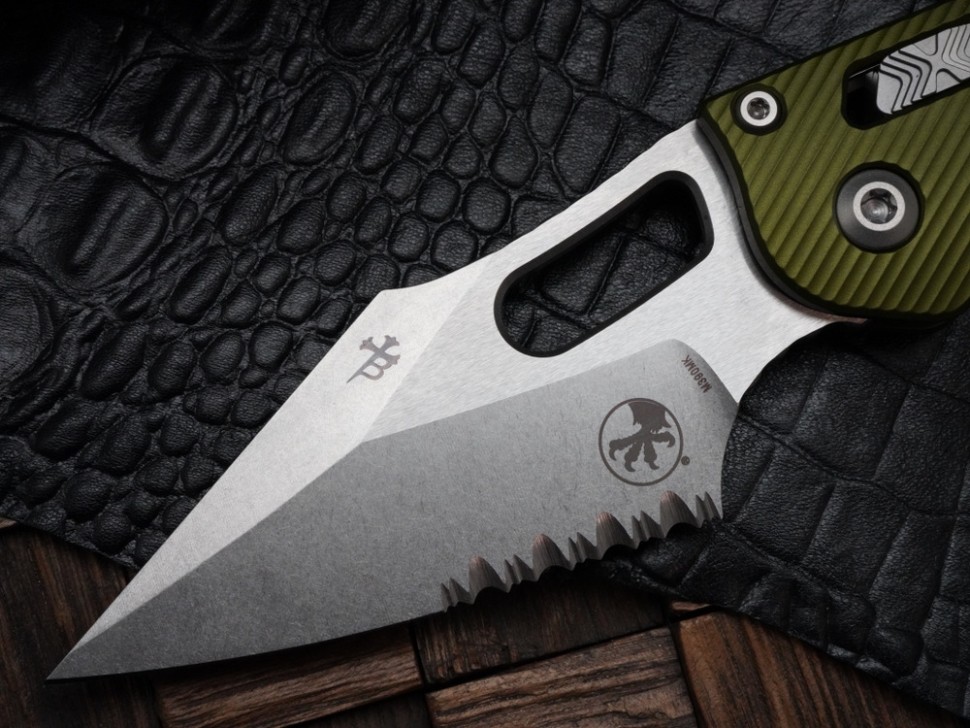 Microtech Knives Manual Stitch RAM LOK Fluted OD Green Aluminum & Partial Serrated M390MK 169RL-11FLOD