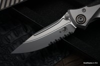 Microtech Knives Socom Bravo Mini S/E Partial Serrated Bead Blast Standard w/ Blue Ti Pivot Collars &amp; Carbon Fiber Scales 260M-8CFTI