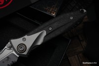 Microtech Knives Socom Bravo Mini S/E Partial Serrated Bead Blast Standard w/ Blue Ti Pivot Collars &amp; Carbon Fiber Scales 260M-8CFTI