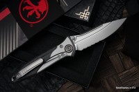 Microtech Knives Socom Bravo Mini S/E Partial Serrated Bead Blast Standard w/ Blue Ti Pivot Collars &amp; Carbon Fiber Scales 260M-8CFTI