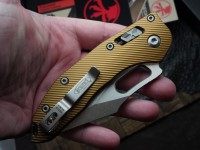 Microtech Knives Manual Stitch RAM LOK Fluted Tan Aluminum &amp; Partial Serrated M390MK 169RL-11FLTA
