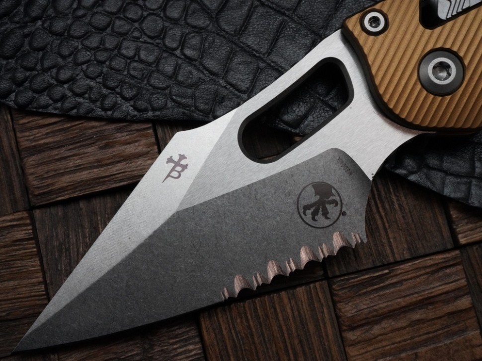 Microtech Knives Manual Stitch RAM LOK Fluted Tan Aluminum & Partial Serrated M390MK 169RL-11FLTA