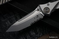 Microtech Knives Socom Bravo Mini Tanto Partial Serrated Bead Blast Standard w/ Blue Ti Pivot Collars &amp; Carbon Fiber Scales 261M-8CFTI