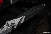 Microtech Knives Socom Bravo Mini Tanto Partial Serrated Bead Blast Standard w/ Blue Ti Pivot Collars &amp; Carbon Fiber Scales 261M-8CFTI