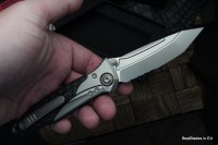 Microtech Knives Socom Bravo Mini Tanto Partial Serrated Bead Blast Standard w/ Blue Ti Pivot Collars &amp; Carbon Fiber Scales 261M-8CFTI