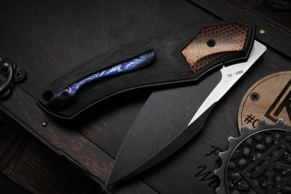 CKF/David Lespect Davless S90V DUALTONE, MRBS, Carbon Fiber handle, Superconductor inserts, ZircuTi Clip