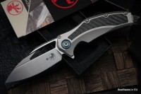 Microtech Matrix Titanium w/ Carbon Fiber Inlays &amp; Blue Ti Pivot Collars w/ Hand Satin M390 165C-4CFITI
