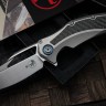 Microtech Matrix Titanium w/ Carbon Fiber Inlays & Blue Ti Pivot Collars w/ Hand Satin M390 165C-4CFITI