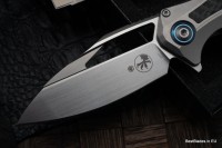 Microtech Matrix Titanium w/ Carbon Fiber Inlays &amp; Blue Ti Pivot Collars w/ Hand Satin M390 165C-4CFITI