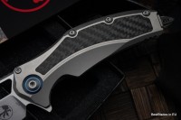 Microtech Matrix Titanium w/ Carbon Fiber Inlays &amp; Blue Ti Pivot Collars w/ Hand Satin M390 165C-4CFITI