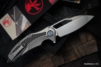 Microtech Matrix Titanium w/ Carbon Fiber Inlays &amp; Blue Ti Pivot Collars w/ Hand Satin M390 165C-4CFITI